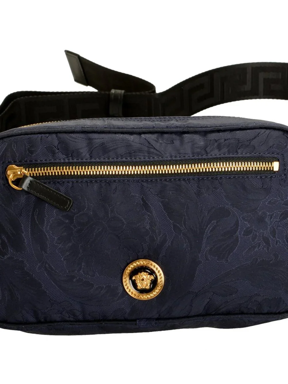 Versace Unisex Floral Print Navy Blue Gold Medusa Funny Belt Bag - Picture 7 of 7